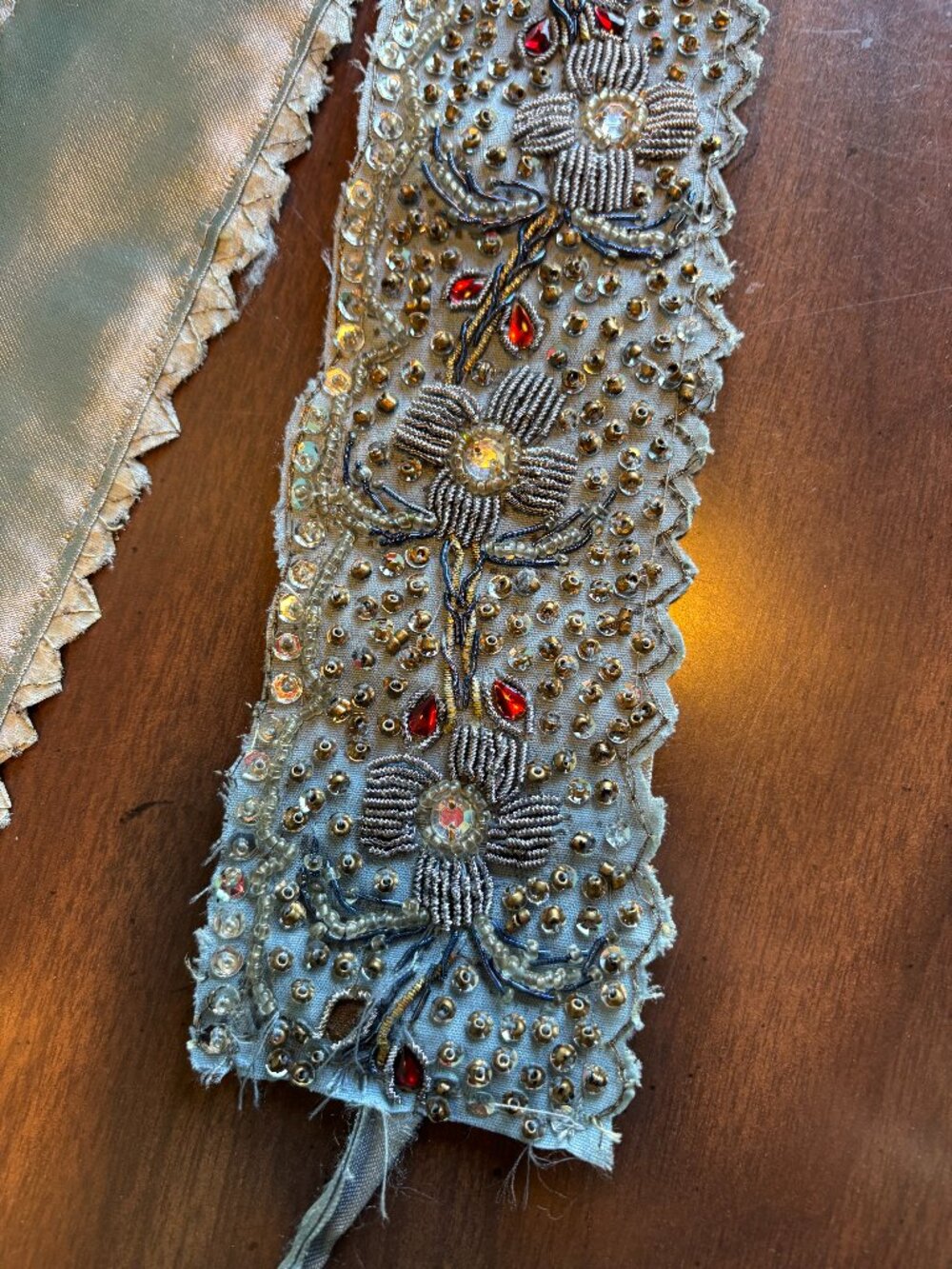 Beautiful silver beaded and jeweled fabric belt- Made in India
